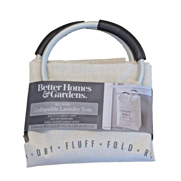 Better Homes and Gardens Laundry Canvas Tote Natural Gray Aluminum Handles NEW - Picture 2 of 6